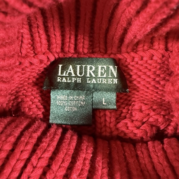 Lauren Ralph Lauren Sweater Womens Large Red Cable-Knit Turtleneck 100% Cotton - Picture 4 of 7
